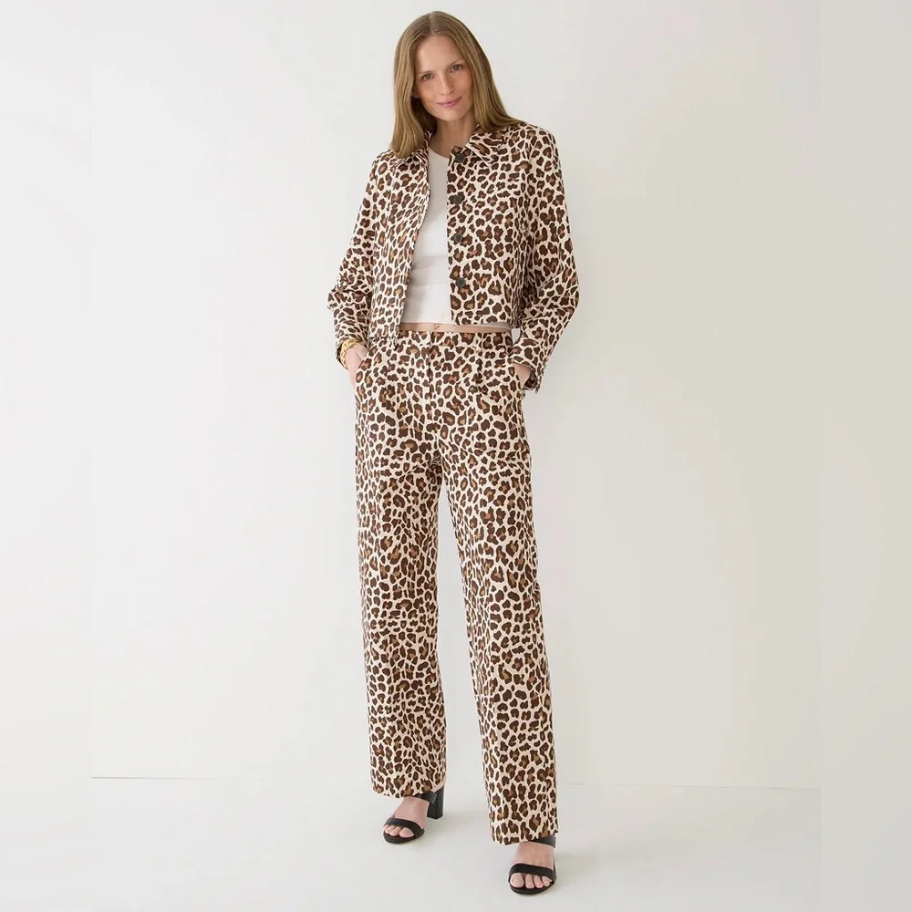 J.Crew Collection pleated wide-leg pant in leopard trench canvas BP297